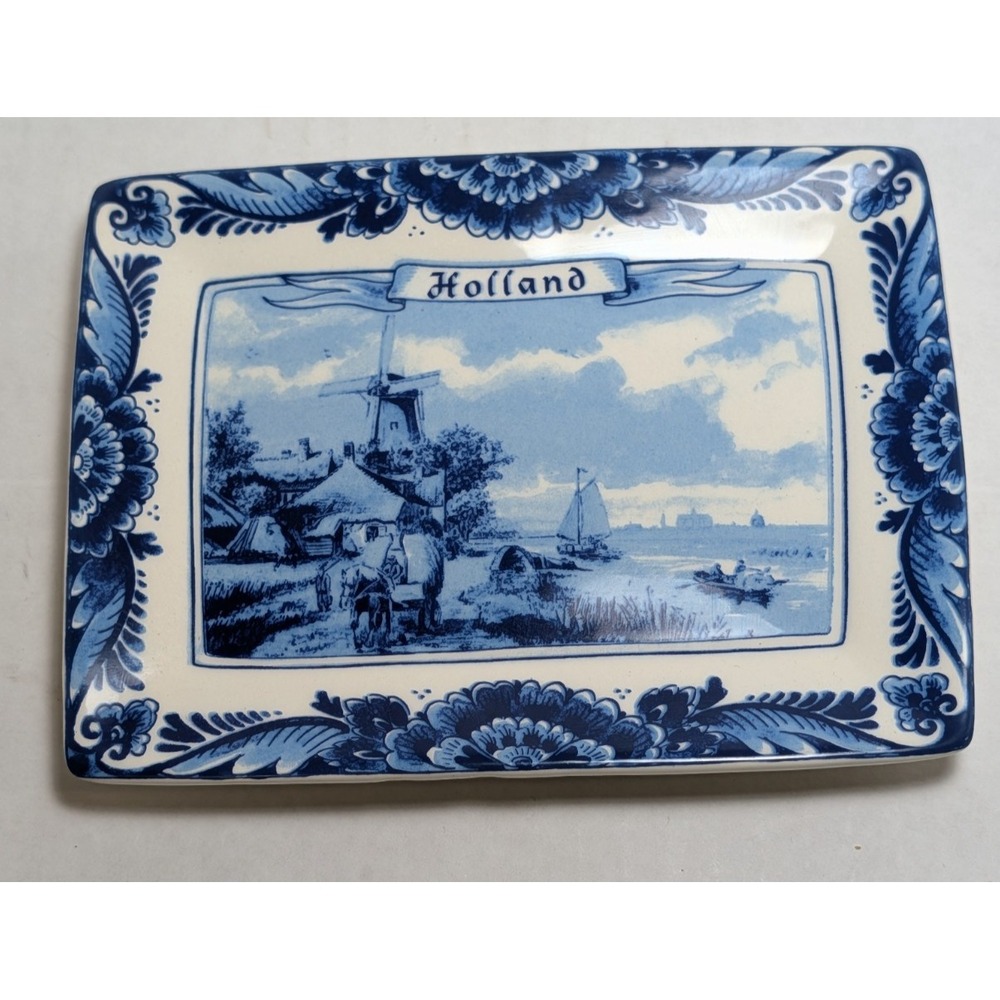 Vintage Delft Blue Delfino Trinket/Relish Dish Holland Windmill HandPainted EUC